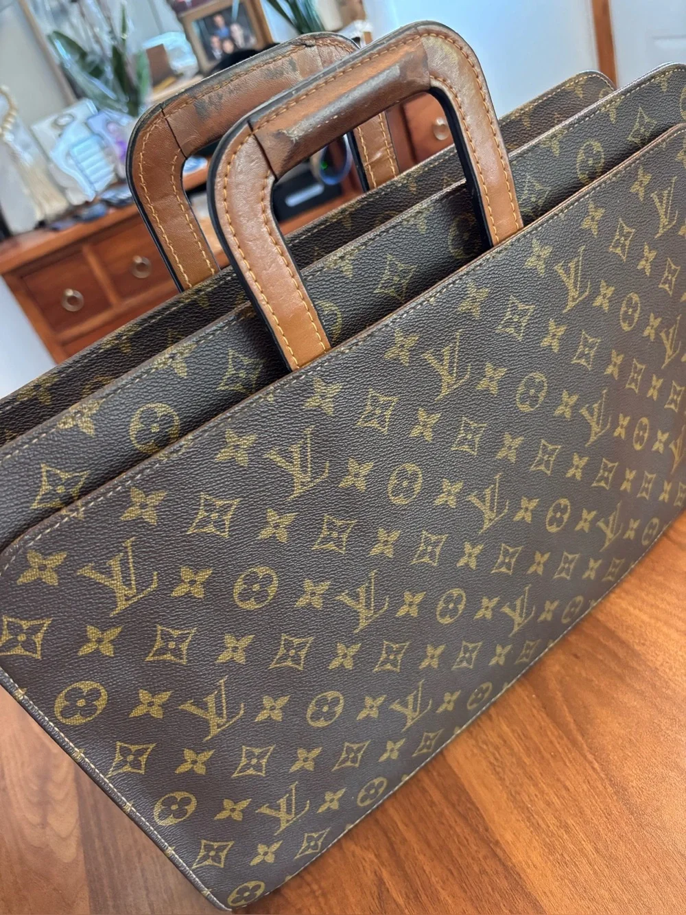 Louis Vuitton Monogram Canvas Briefcase with Tan Leather Handles